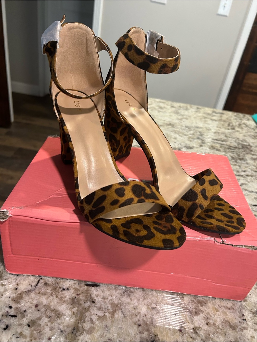 Amazon Leopard Print Ankle-Strap Block Heels - Brown/Black